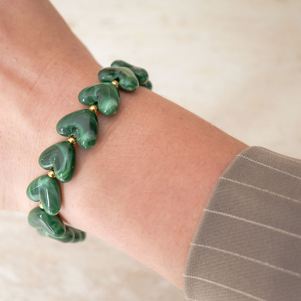 Kralen armband hartjes groen