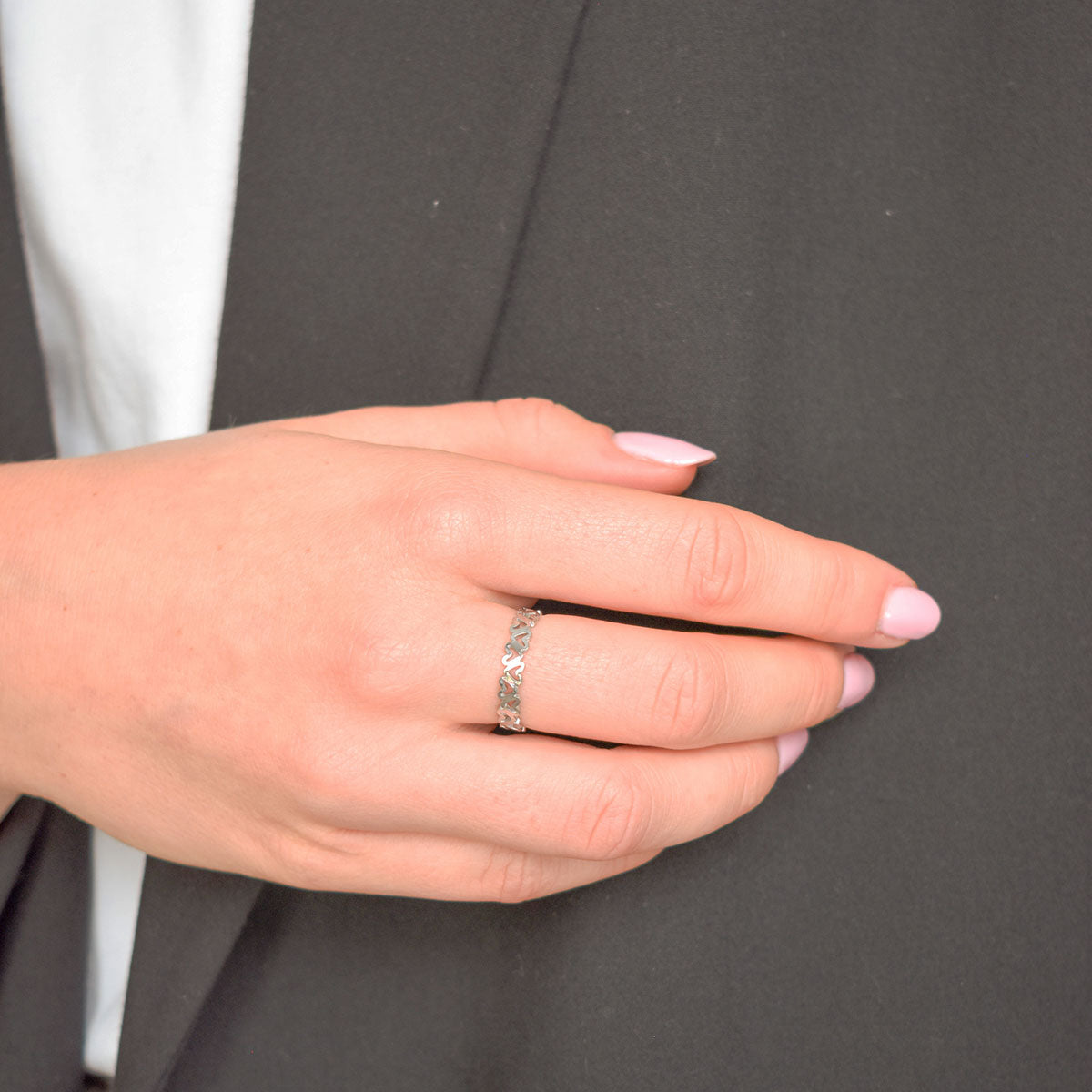 Ring met hartjes patroon zilver