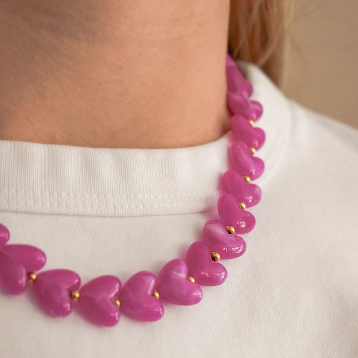 Kralen ketting hartjes roze