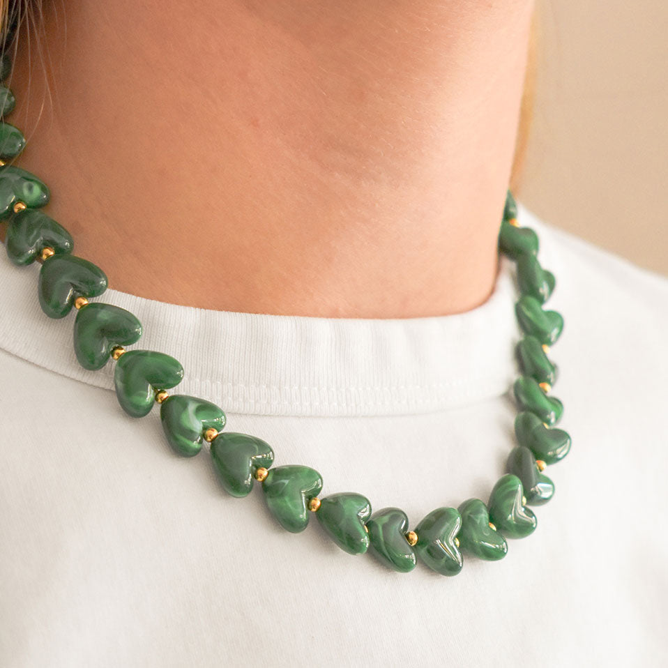 Kralen ketting hartjes groen