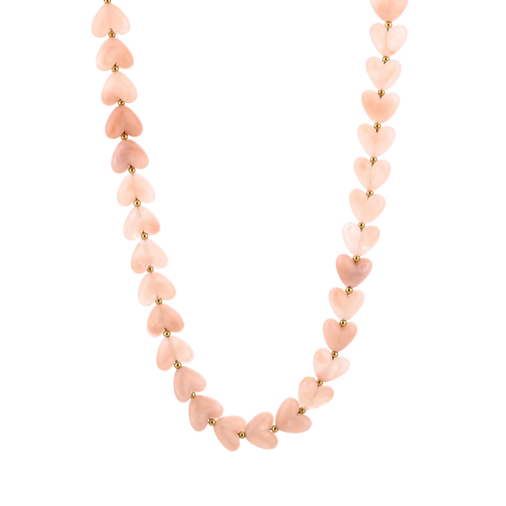 Kralen ketting hartjes licht roze