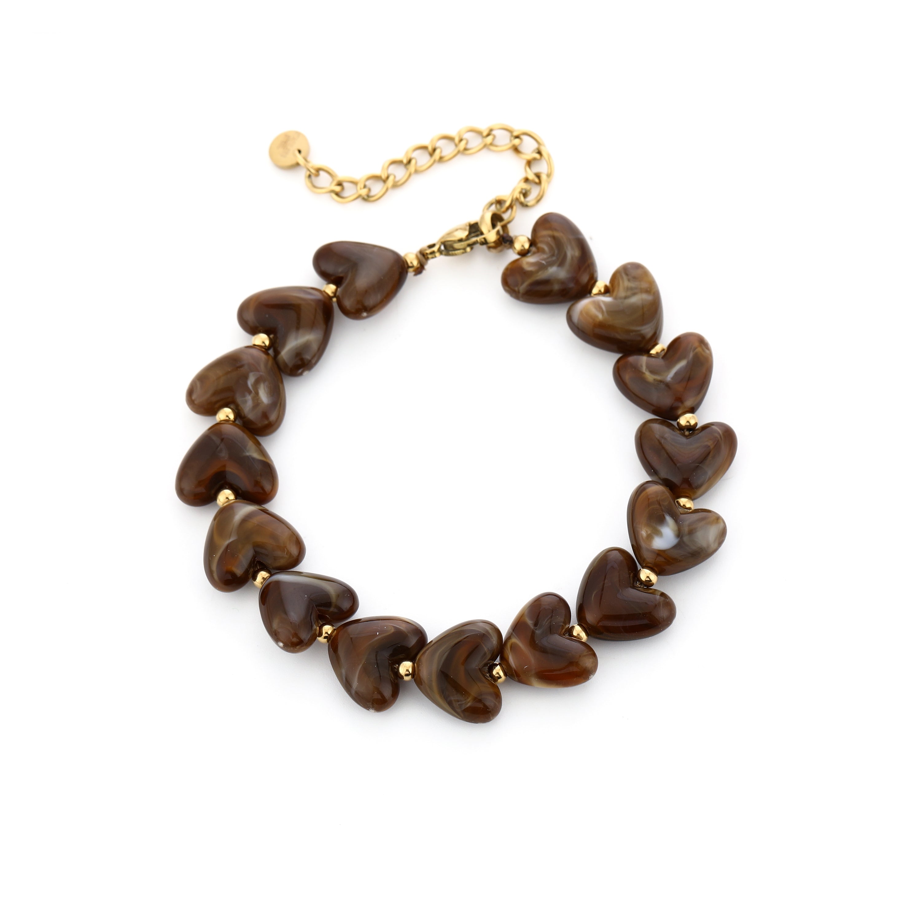Kralen armband hartjes bruin