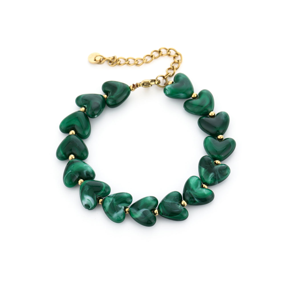 Kralen armband hartjes groen