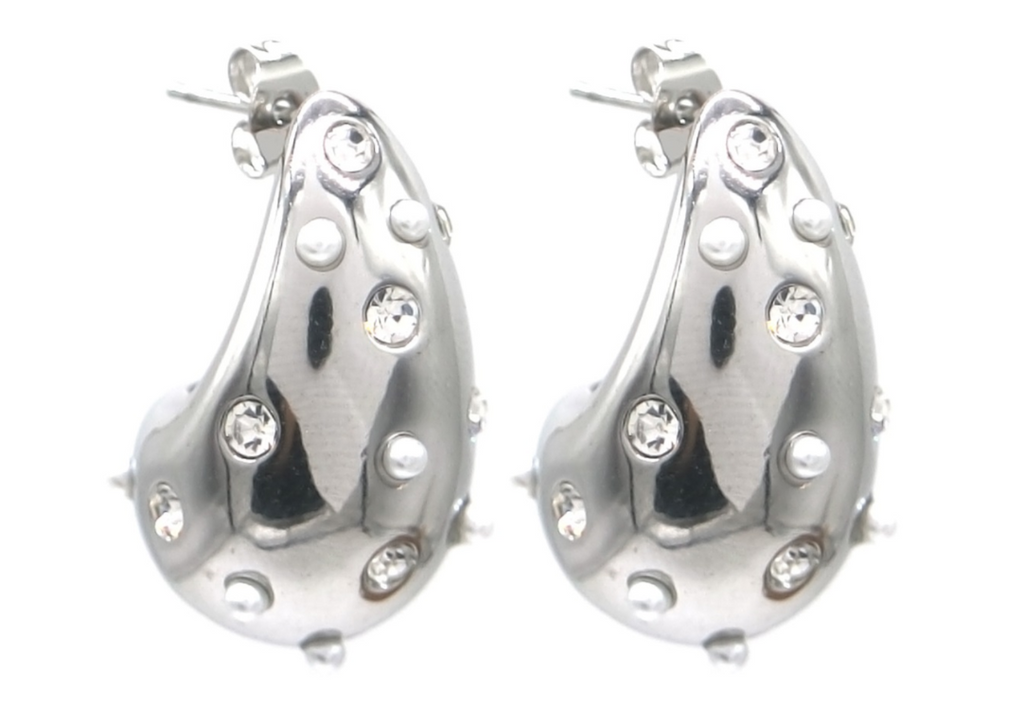 Oorbellen zilver met steentjes en parels