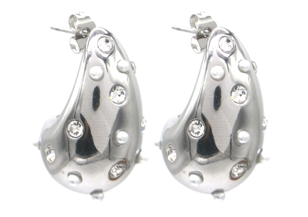 Oorbellen zilver met steentjes en parels