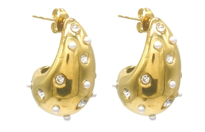 Oorbellen goud met steentjes en parels